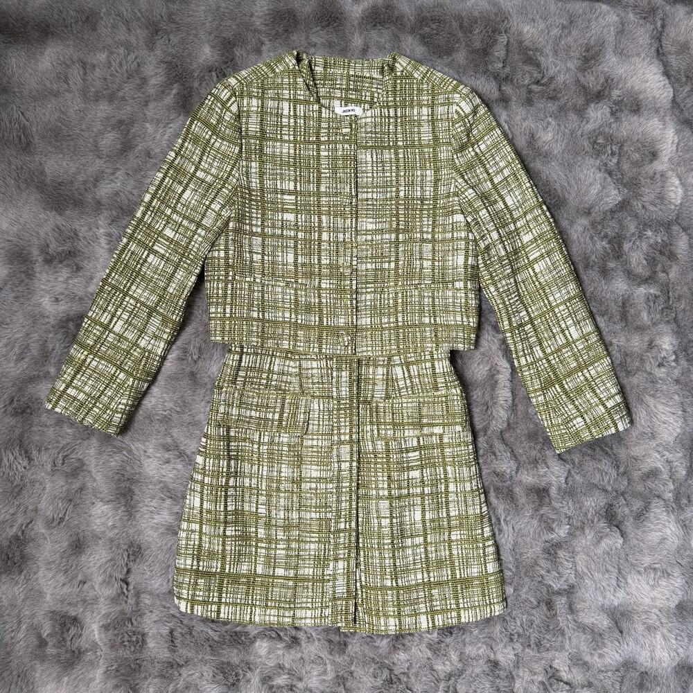 Jason Wu Green Crop Tweed Jacket & Mini Dress Set Size 2